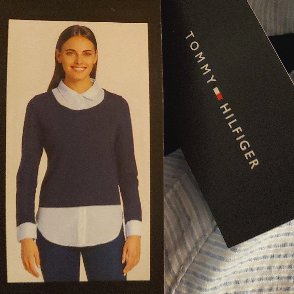 Tommy Hilfiger casual business blue and white layer collared shirt